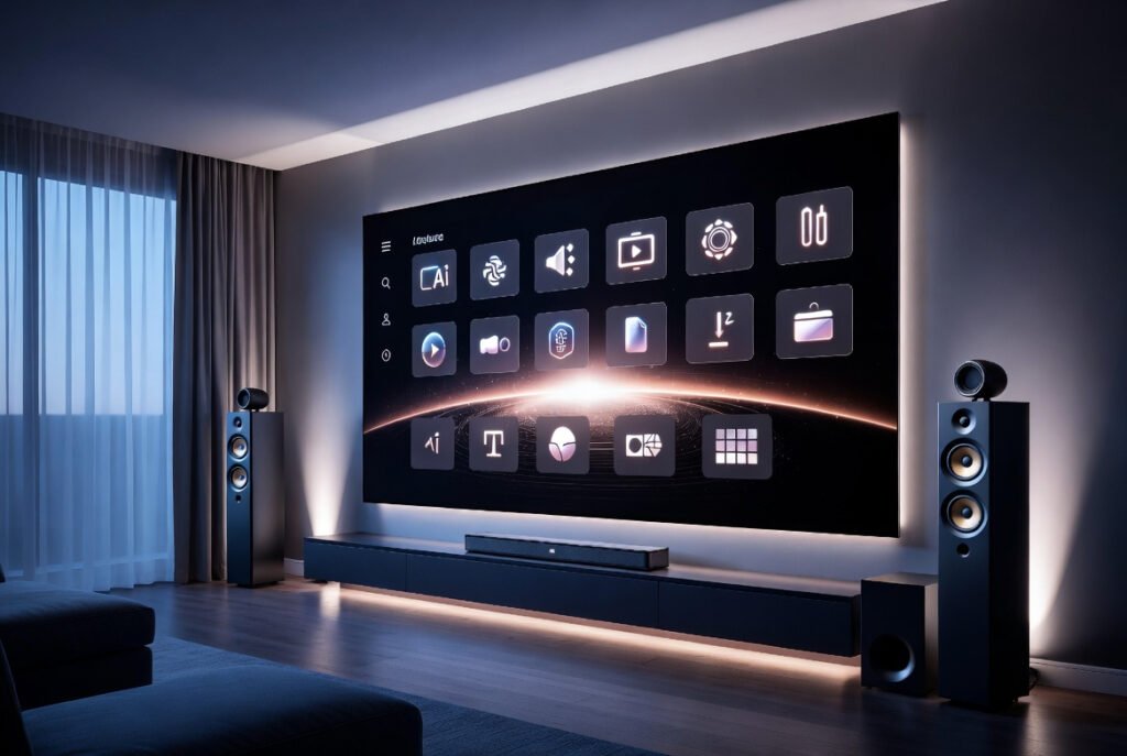 Home Cinema con inteligencia artificial con televisor 4K y barra de sonido Dolby Atmos