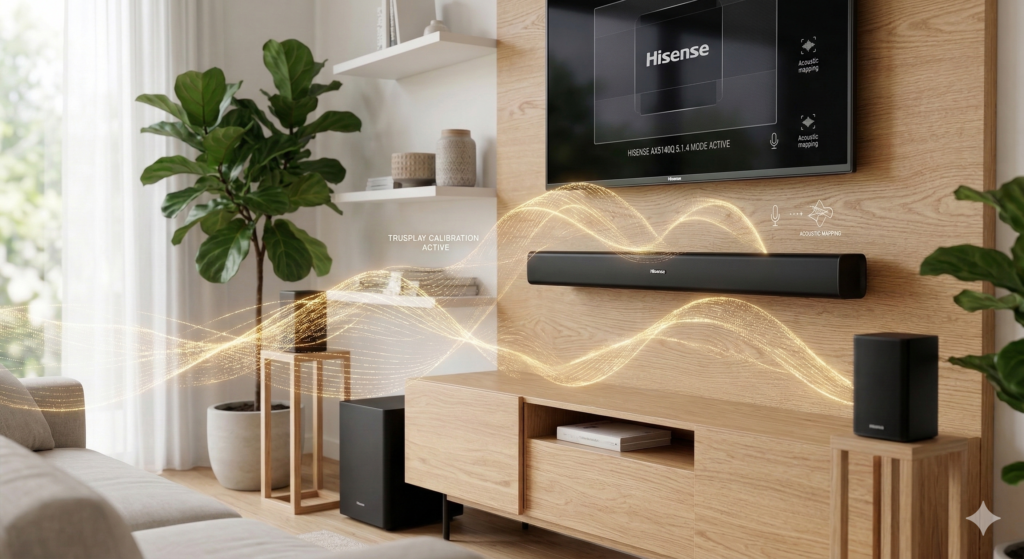 Hisense AX5140Q detalle frontal y componentes negros premium