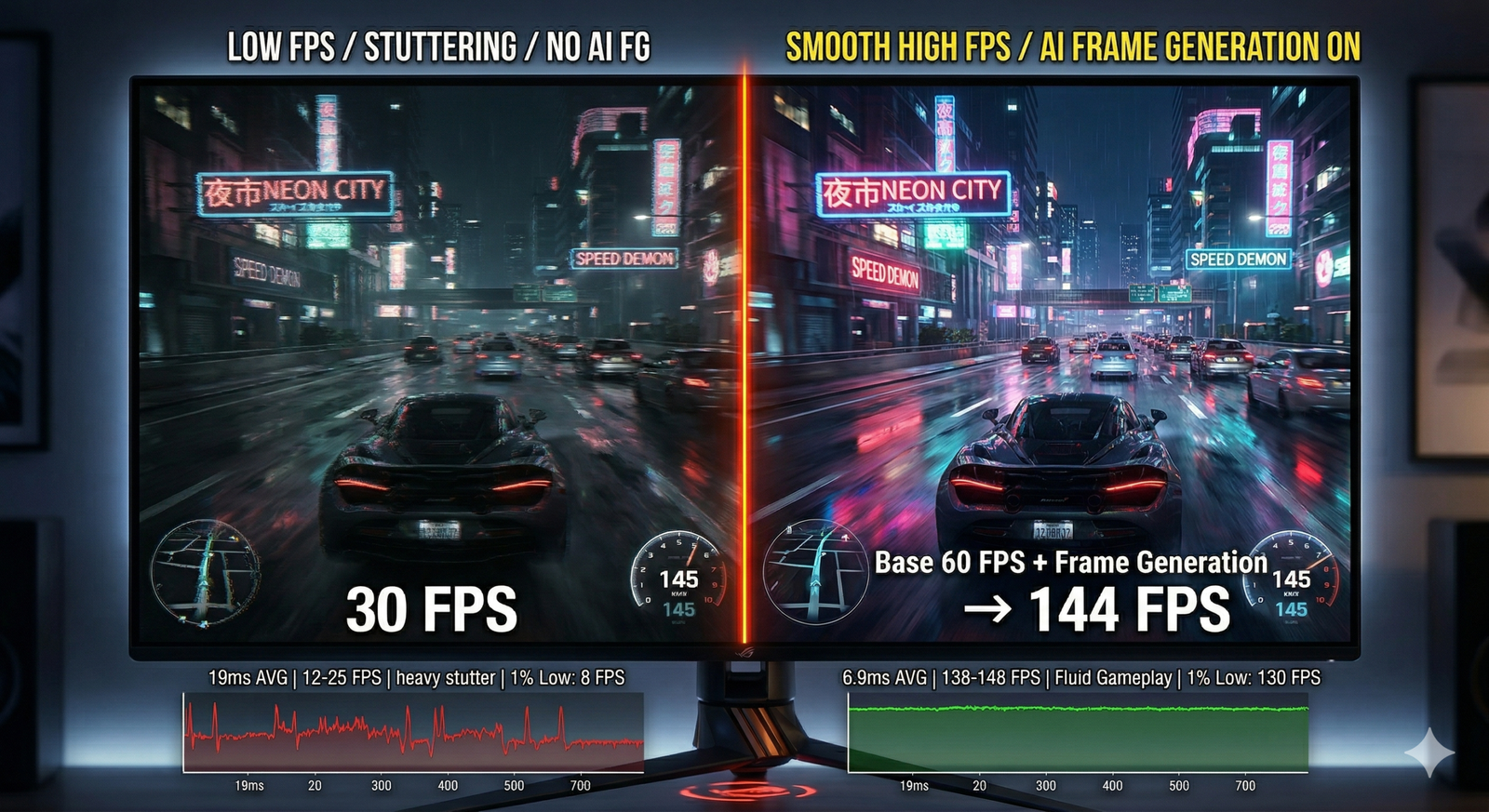 frame generation explicado 60 fps a 144 fps con inteligencia artificial comparativa gaming