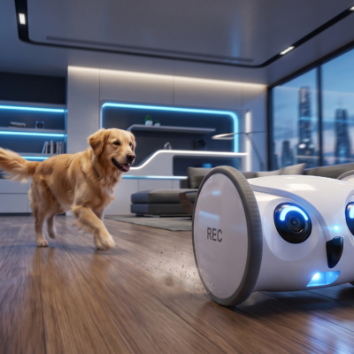 imagen ilustrativa de la camara de mascotas con ia Skymee Owl Robot