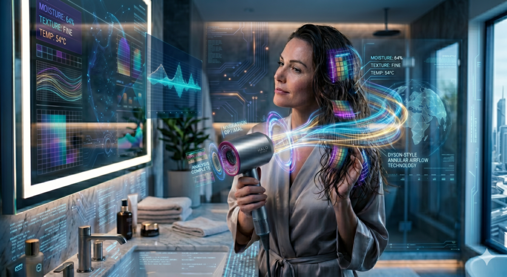 secador de pelo con inteligencia artificial analizando el cabello