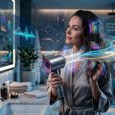 secador de pelo con inteligencia artificial analizando el cabello